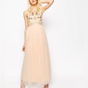 Needle & Thread ballerina tulle gown floral beaded maxi dress powder pink sequin